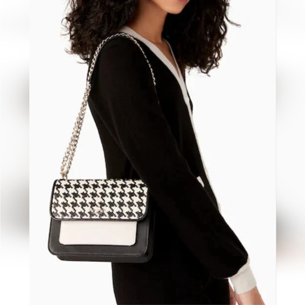 Kate Spade Remi Woven Houndstooth Flap Chain Shoulder Bag Crossbody